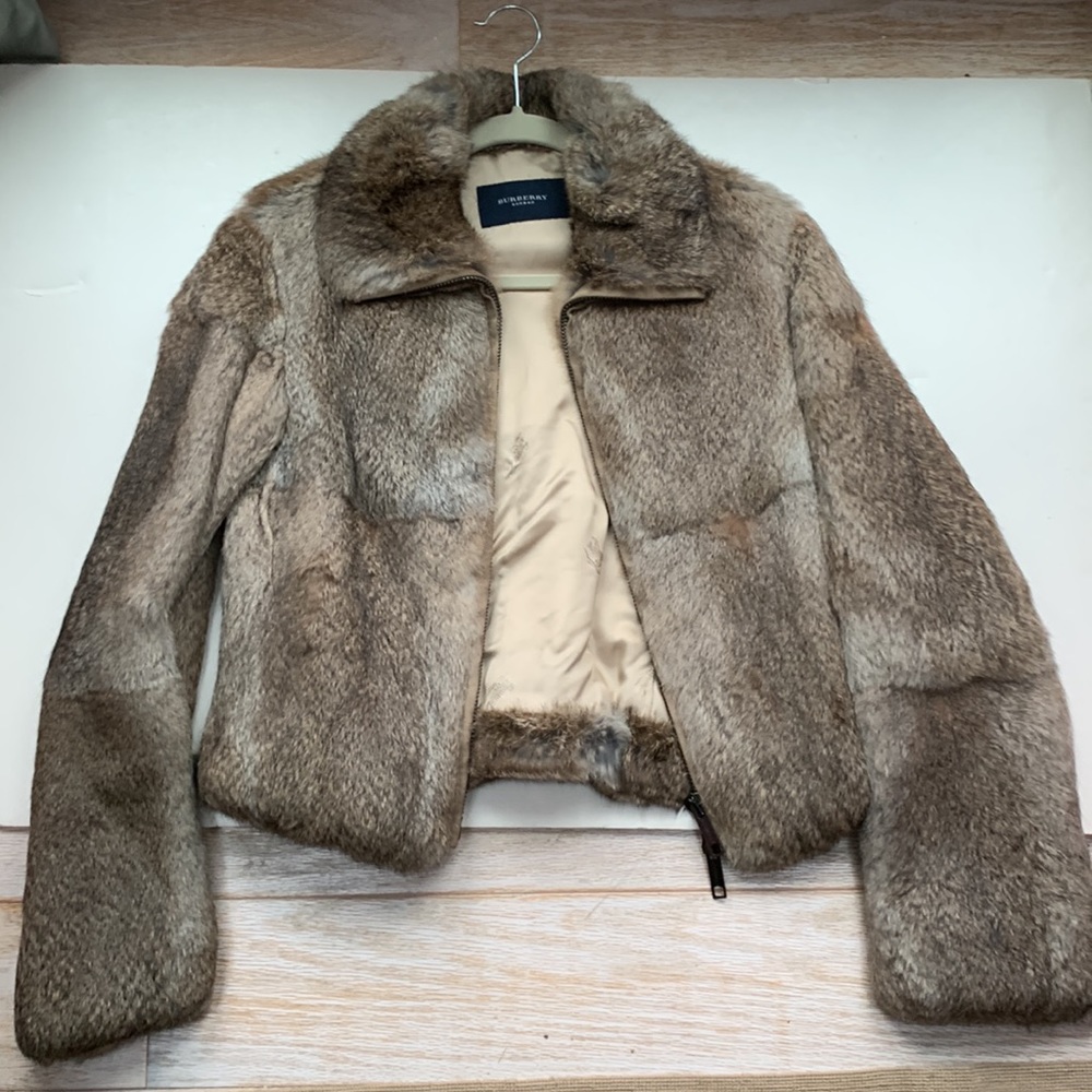 Burberry 🤎 London Cropped Crop Brown Fur Satin Lined Coat Mob Wife Chic 4US 6UK - Picture 6 of 15